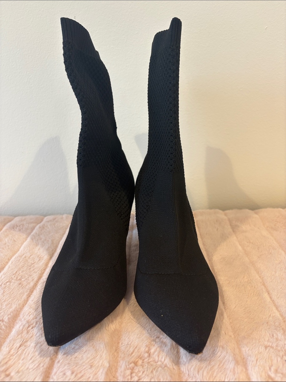 Charles David Black Stretch-Knit Pointed Toe Sock Boots